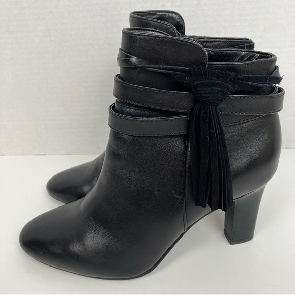 Lauren Ralph Lauren Belcia Black Leather Heeled Bootie Fringe Tassel Detail Sz 6 - Picture 6 of 16